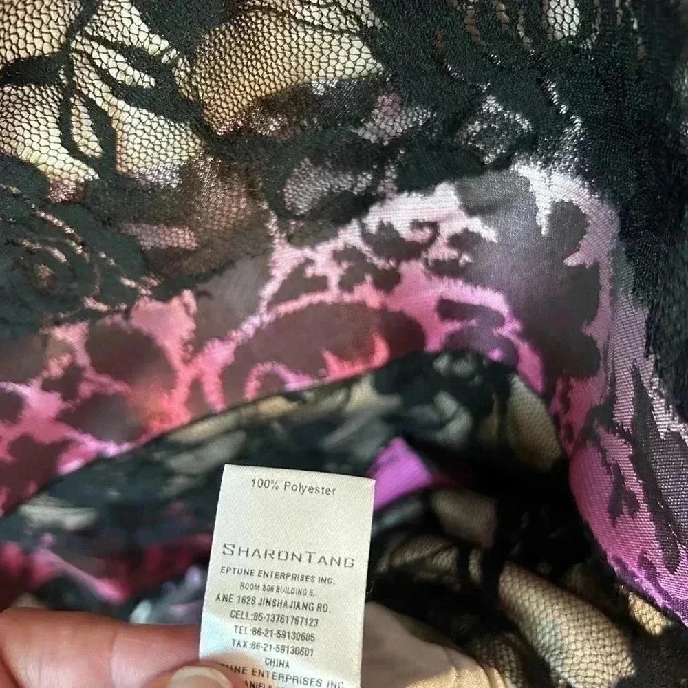 Sharon Tang Pink Black Floral Lace Tiered Midi Skirt‎ Large ST144080005-43 NEW - Picture 3 of 10